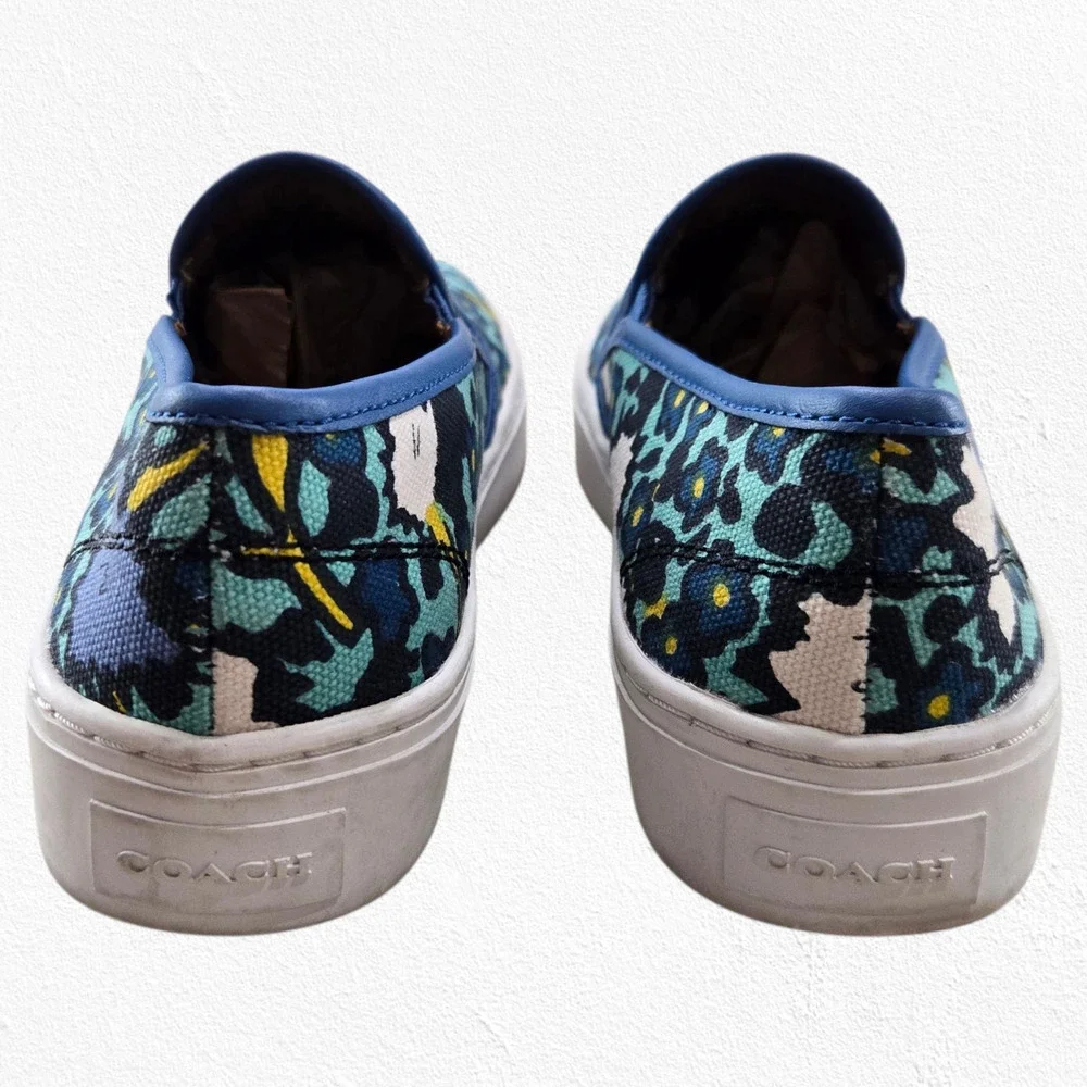 Coach Cameron Blue Green Yellow Floral Canvas Casual Slip-On Sneakers Size 7 - Picture 6 of 11